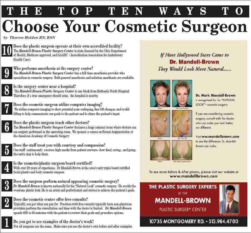 The Top Ten Ways To Choose Your Cosmetic Surgeon Article Cover