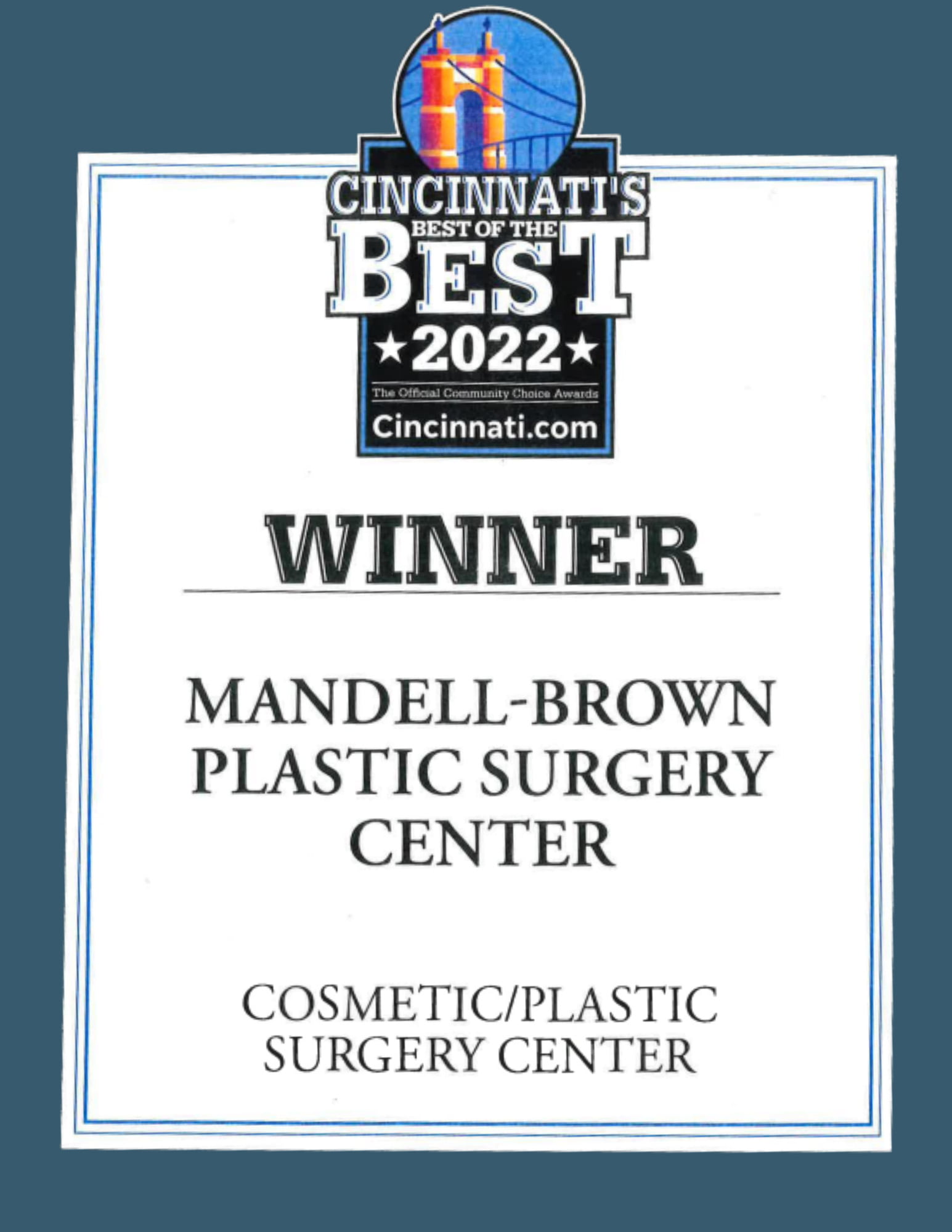 Cincinnati's Best of the Best 2022 Award for Cosmetic/Plastic Surgery Center
